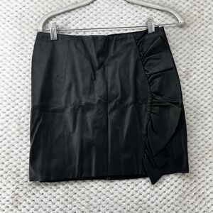 Express Faux Leather Mini Skirt Ruffle Detail Black Retro Y2K‎ Punk Moto Size 2